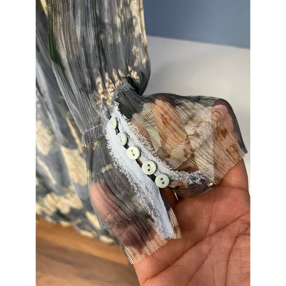 Zara Collection Women S Floral Kimono Maxi Dress Muted Pleated Sheer Beach Rare - Picture 5 of 14